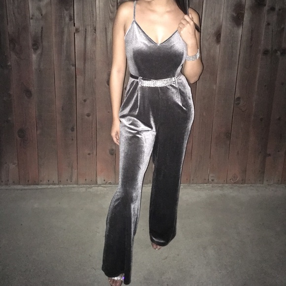 gray velvet jumpsuit